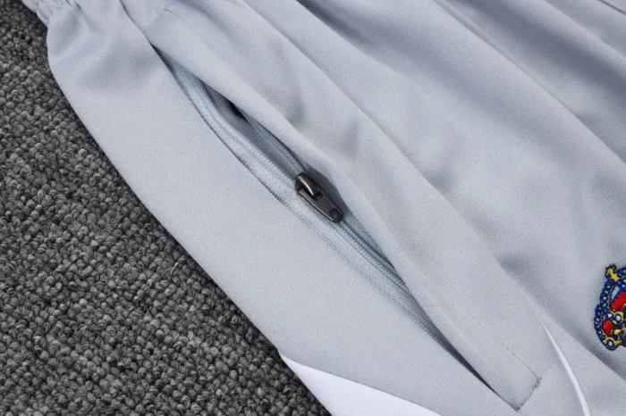 2025-26 RMA White grey Half Pull Tracksuit #B2555(半拉链）