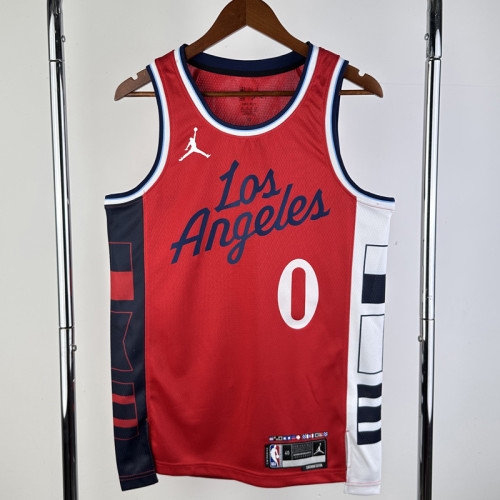 24-25 Clippers WESTBROOK #0 Red Top Quality Hot Pressing NBA Jersey (Trapeze Edition) 飞人版