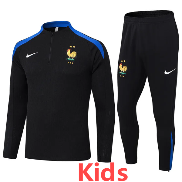 24-25 France Black Kids Half Pull Tracksuit (童装)(半拉链)