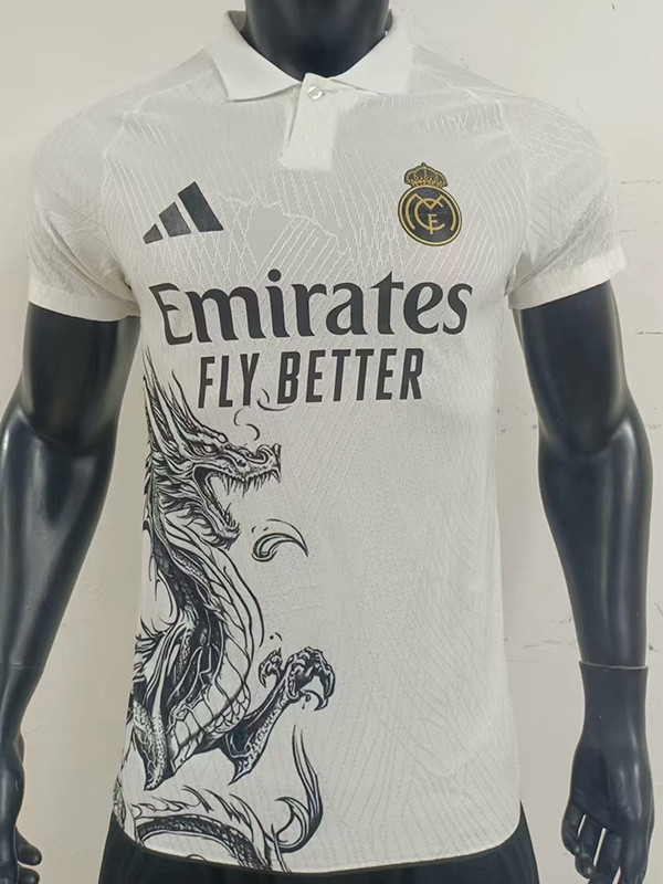 24-25 RMA White Special Edition Player Version Soccer Jersey #龙金黑标