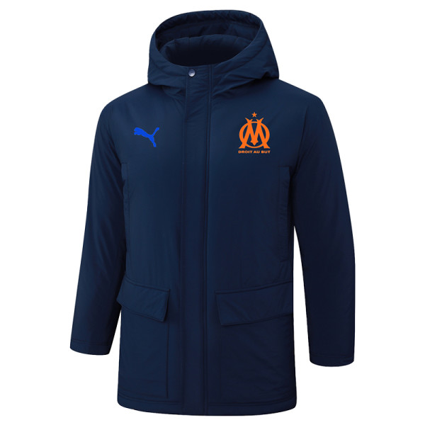 24-25 Marseille Royal Blue Hooded Windbreaker Fabric Cotton Coat #G244(橙标)