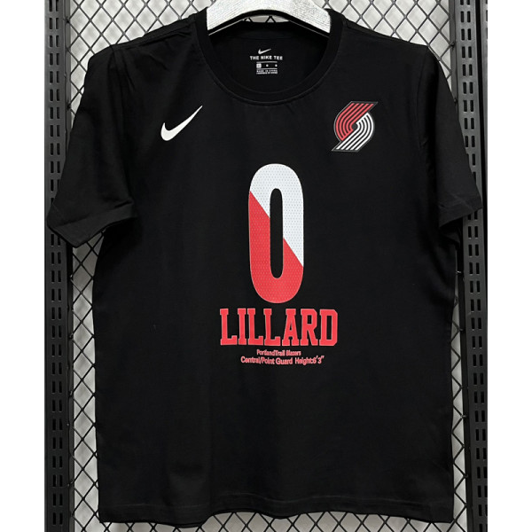 T187 Trail Blazers LILLARD #0 Black High Quality Casual T-Shirt