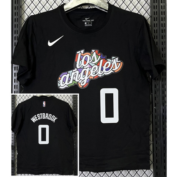 T262 Clippers WESTBROOK #0 Black High Quality Casual T-Shirt