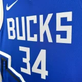 24-25 BUCKS ANTETOKOUNMPO #34 Blue City Edition Top Quality Hot Pressing NBA Jersey(V领)