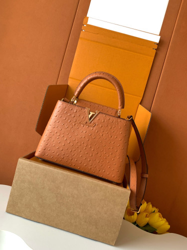 Louis Vuitton M24714 ブラウンオーストリッチ柄 金具バックル  27x18x9CM