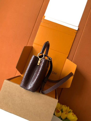 Louis Vuitton M24714 ブラウンパープルオーストリッチ柄 金具バックル 27x18x9CM