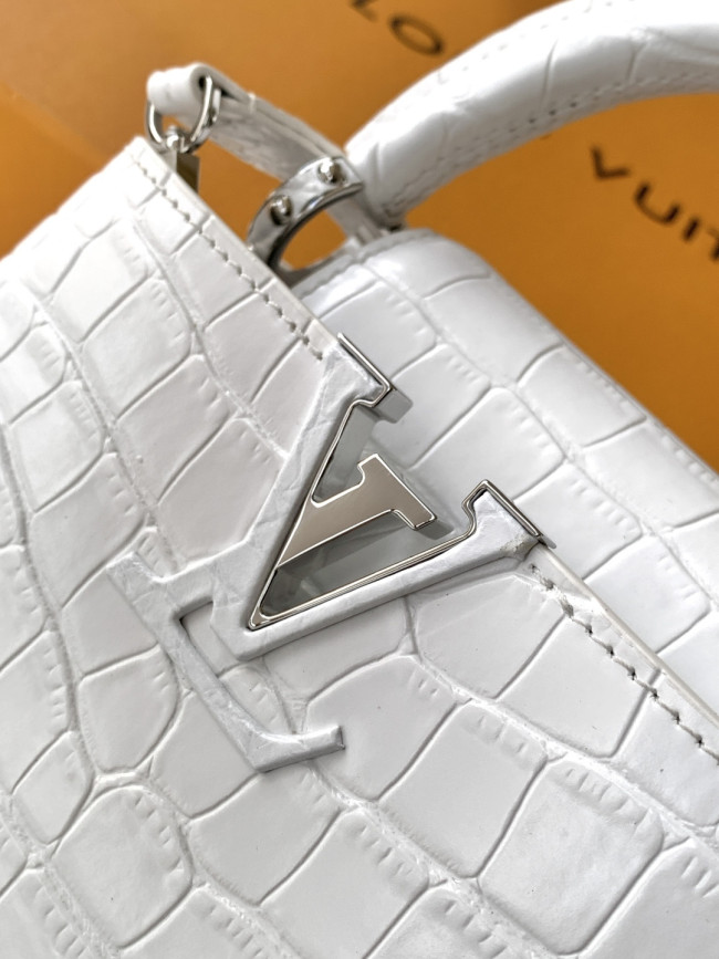 Louis Vuitton M93429 ホワイトグロスクロコダイル柄銀金具 カプシーヌ ミニハンドバッグ