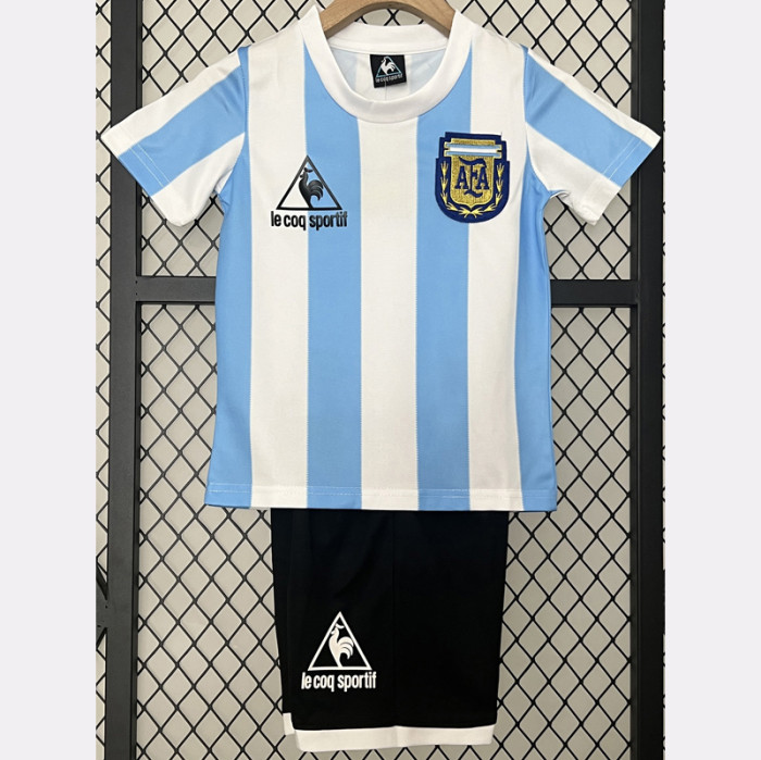 1986 Argentina Home Kids Retro Soccer Jersey