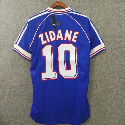 1998 ZIDANE #10 France Home Retro Soccer Jersey(右胸带小字)