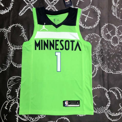 Timberwolves EDWARDS #1 Fluorescent Green Top Quality Hot Pressing NBA Jersey