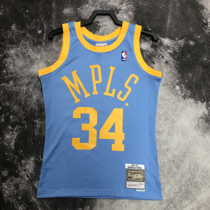 2002 LAKERS O'NEAL #34 Light blue Retro Top Quality Hot Pressing NBA Jersey