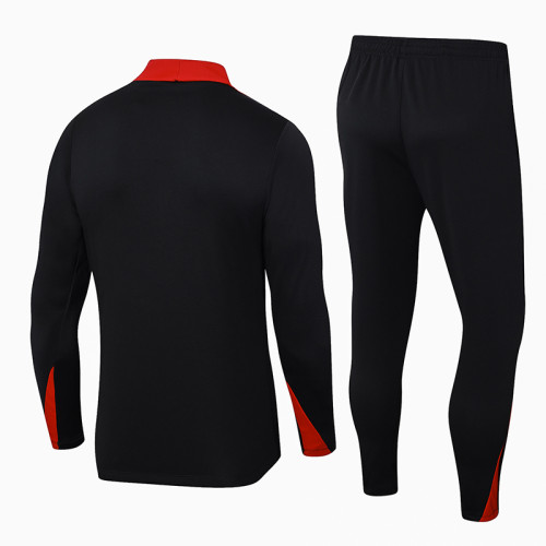 24-25 PSG Black Half Pull Tracksuit (半拉链)(红色领)