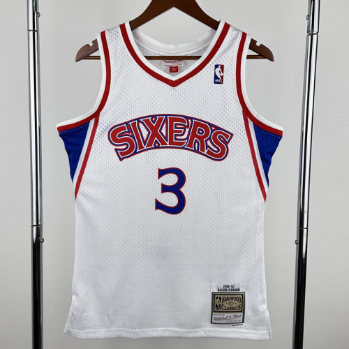 1996-97 76ERS IVERSON #3 White Retro Top Quality Hot Pressing NBA Jersey