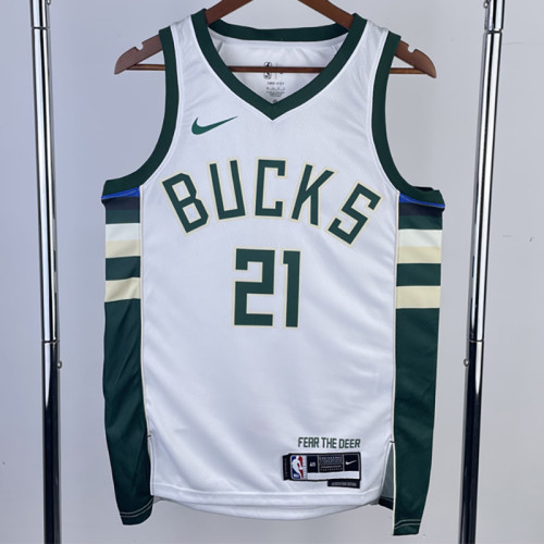 22-23 BUCKS HOLIDAY #21 Home White Top Quality Hot Pressing NBA Jersey(V领)