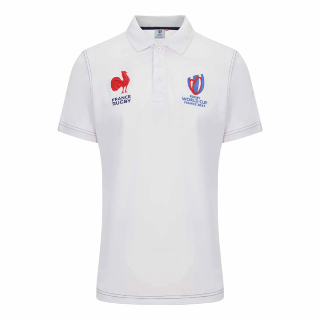2023 France White Rugby Polo Short Sleeve