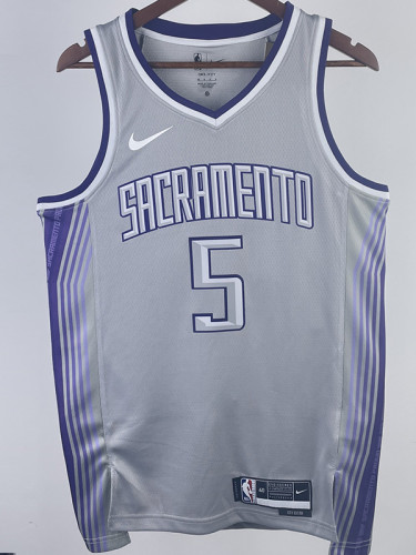 22-23 Kings FOX #5 Grey City Edition Top Quality Hot Pressing NBA Jersey