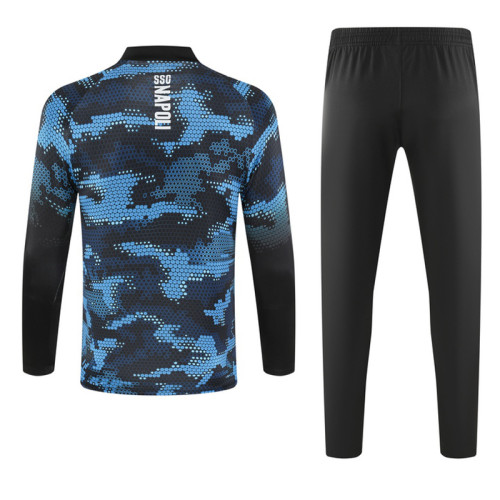 24-25 Napoli Blue Black Kids Half Pull Tracksuit (童装)(半拉链)