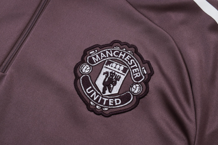 2025-26 Man Utd Grey purple Kids Half Pull Tracksuit#E2589(童装)(半拉链)