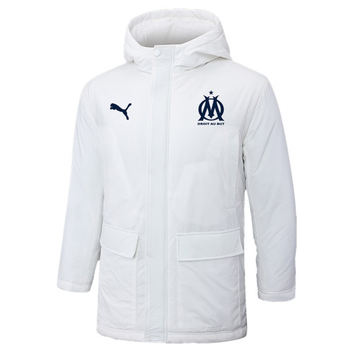 24-25 Marseille White Hooded Windbreaker Fabric Cotton Coat #G247(黑标)