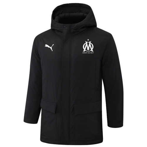 24-25 Marseille Black Hooded Windbreaker Fabric Cotton Coat #G249(白标)