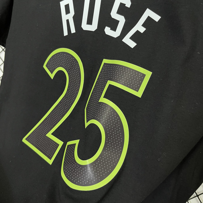 T181 Timberwolves ROSE #25 Black High Quality Casual T-Shirt