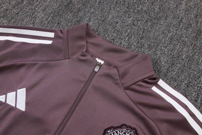 2025-26 Man Utd Grey purple Kids Half Pull Tracksuit#E2589(童装)(半拉链)