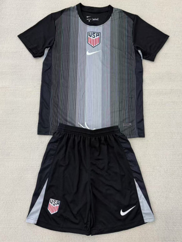 25-26 USA Black Goalkeeper Kids Soccer Jersey
