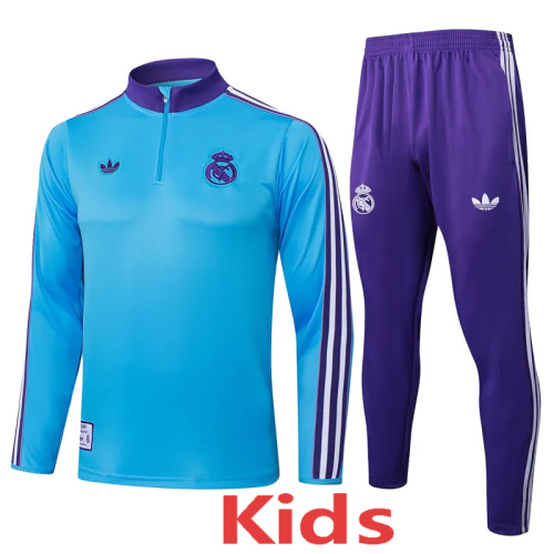2025-26 RMA Light blue Kids Half Pull Tracksuit#E2519(童装)(半拉链)