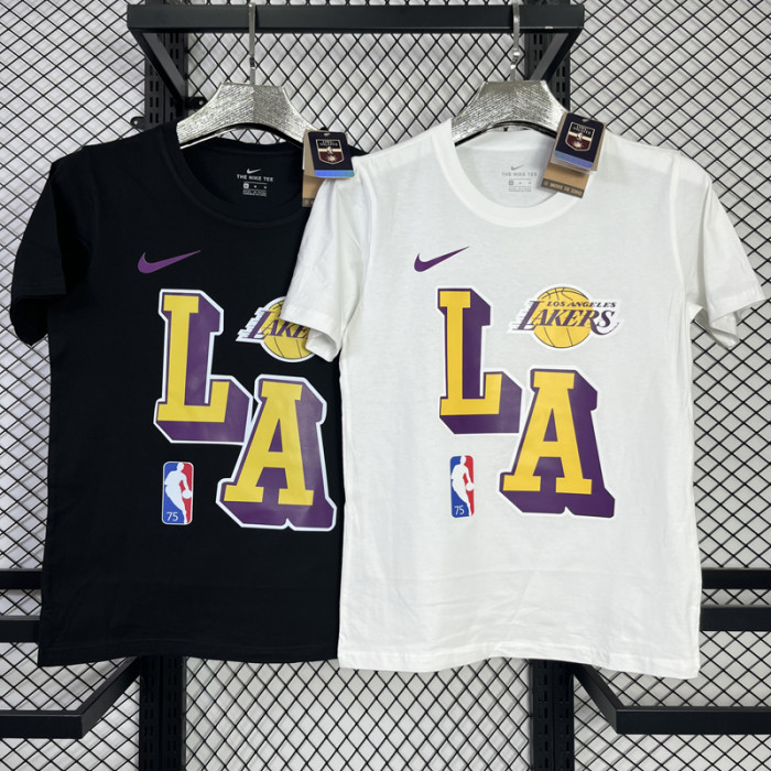 T133 Lakers Black 75th Anniversary High Quality Casual T-Shirt