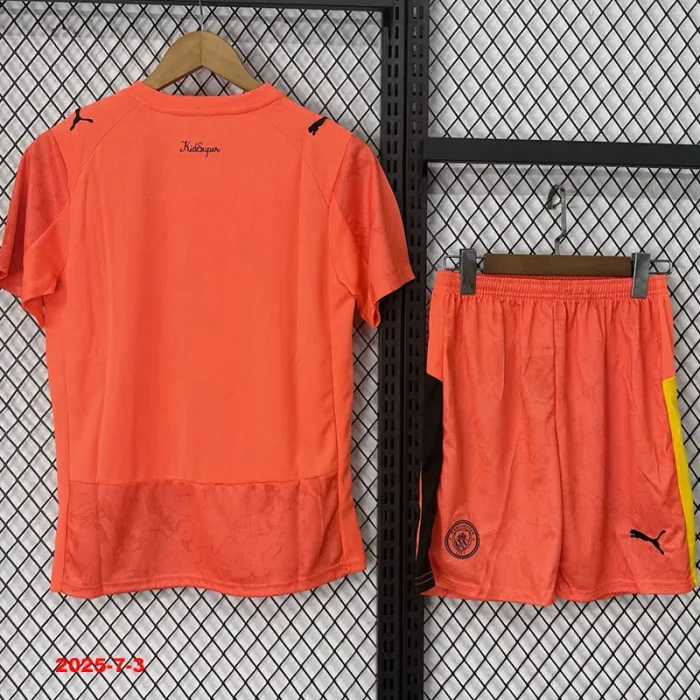 25-26 Man City Orange Goalkeeper Kids Soccer Jersey