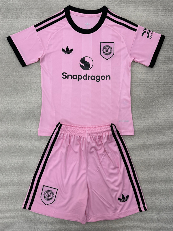2025-26 Man Utd Pink GoalKeeper Kids Soccer Jersey