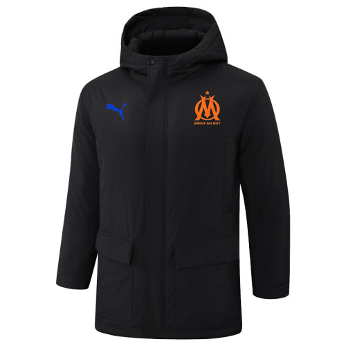 24-25 Marseille Black Hooded Windbreaker Fabric Cotton Coat #G248(橙标)