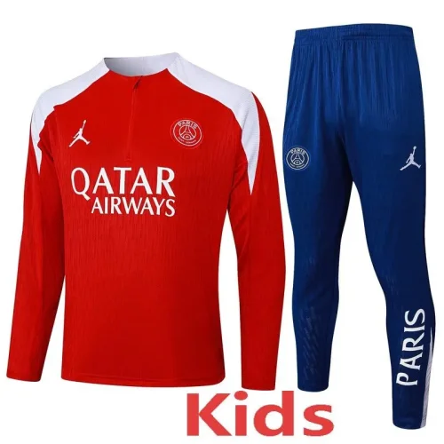 2025-26 PSG Jordan Red Kids Half Pull Tracksuit#E2521(童装)(半拉链)