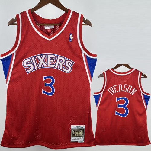 1996-97 76ERS IVERSON #3 Red Retro Top Quality Hot Pressing NBA Jersey