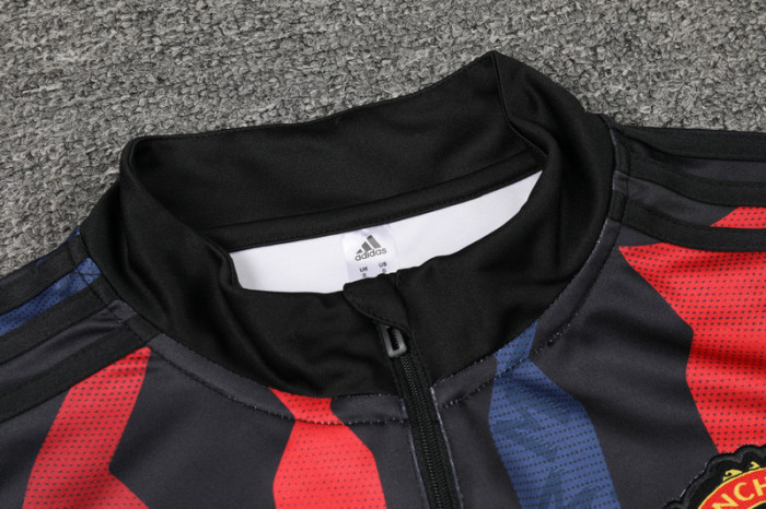 24-25 Man Utd Blue red Kids Half Pull Tracksuit (童装)(半拉链)