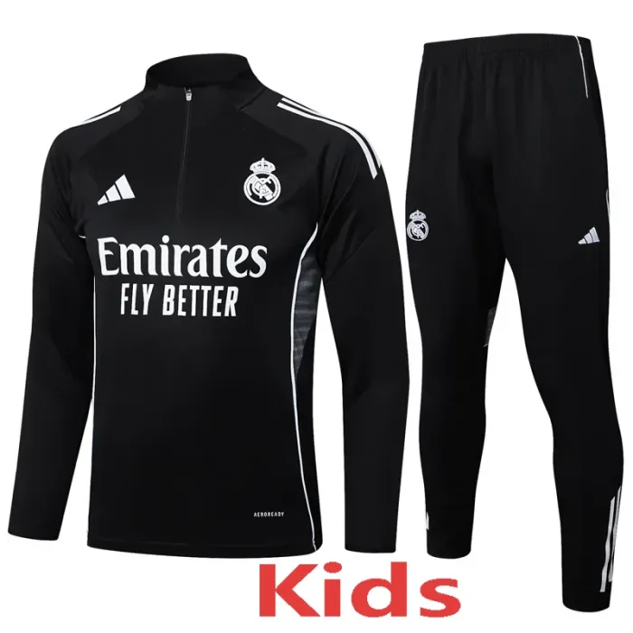2025-26 RMA Black Kids Half Pull Tracksuit #E2511(童装)(半拉链)