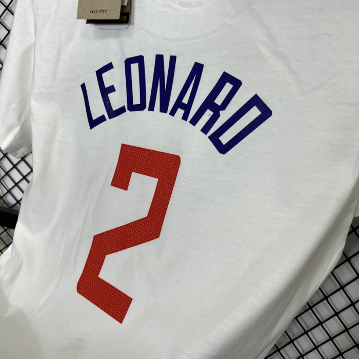 T172 Clippers LEONARD #2 White High Quality Casual T-Shirt