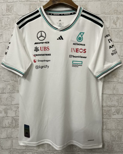 2025 F1 Mercedes White T-Shirts Racing Suit(圆领)
