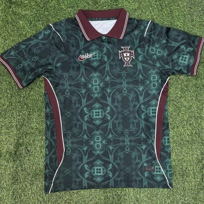 26-27 Portugal Green Black Polo Soccer Jersey