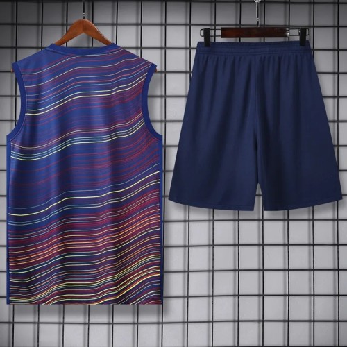 2025-26 Barcelona Stripe Blue Vest Training Short Suit