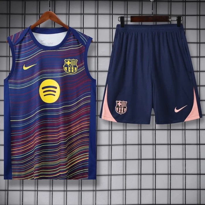 2025-26 Barcelona Stripe Blue Vest Training Short Suit