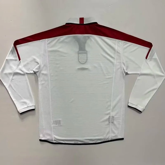 2004 England Home Retro Long Sleeve Soccer Jersey