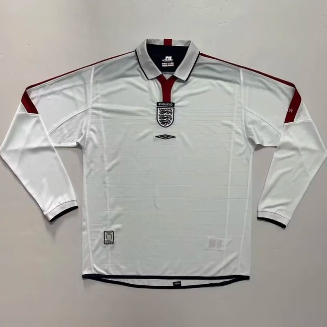 2004 England Home Retro Long Sleeve Soccer Jersey
