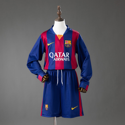 2014-15  Barcelona Home Retro Long Sleeve Kids Kit Jersey