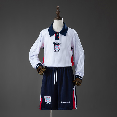 1998 England Home Retro Long-Sleeved Kids Kit Jersey