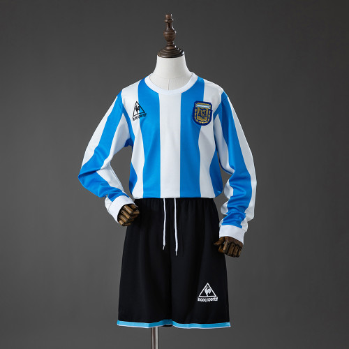 1998 Argentina Home Retro Long-Sleeved Kids Kit Jersey