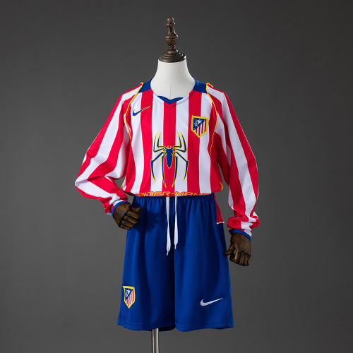 2004-05  Atletico Madrid Home Retro Long-Sleeve Kids Kit Jersey