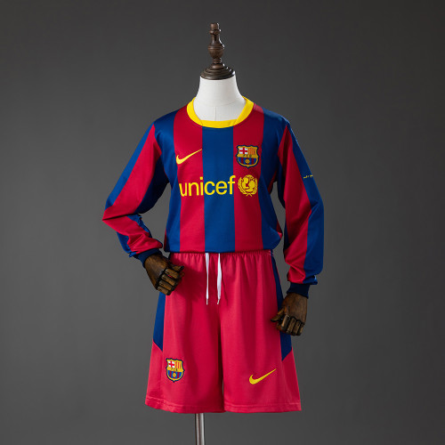 2010-11  Barcelona Home Retro Long Sleeve Kids Kit Jersey