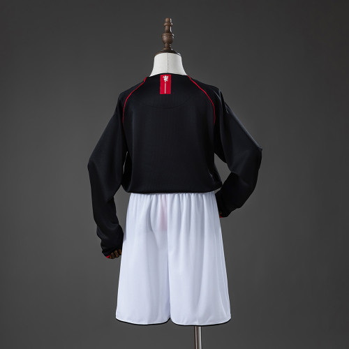 2007-2008 Manchester United Away Retro Long Sleeve Kids Kit Jersey