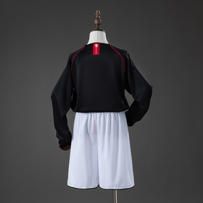 2007-2008 Manchester United Away Retro Long Sleeve Kids Kit Jersey